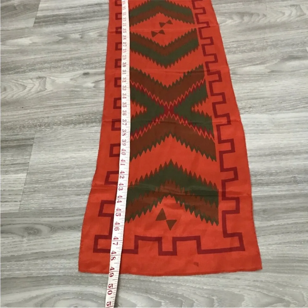 Vtg CALVIN KLEIN SCARF 100% SILK ORANGE RECTANGLE WRAP NATIVE AMERICAN GEO